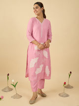 Women's Pink Embroidered Straight Kurta With Dupatta Set