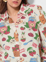 Women's Beige Casual Graphic Full Sleeves Shirt