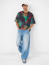 Men's Multicolor Casual Printed Oversized Fit Half Sleeves Tshirt