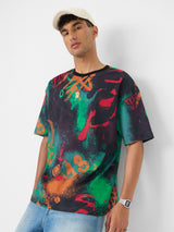 Men's Multicolor Casual Printed Oversized Fit Half Sleeves Tshirt