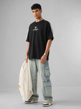 Men's Black Casual Printed Oversized Fit Half Sleeves Tshirt