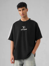 Men's Black Casual Printed Oversized Fit Half Sleeves Tshirt