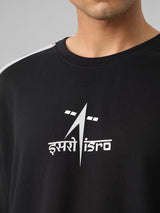 Men's Black Casual Printed Oversized Fit Half Sleeves Tshirt