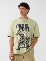 Men's Green Casual Printed Oversized Fit Half Sleeves Tshirt