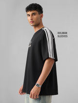 Men's Black Casual Printed Oversized Fit Half Sleeves Tshirt
