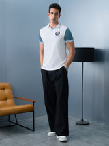 Men's White Casual Printed Regular Fit Half Sleeves Polo Tshirt
