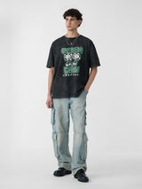 Men's Black Casual Printed Oversized Fit Half Sleeves Tshirt