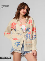 Women's Cream Casual Floral Full Sleeves Boyfriend Shirt