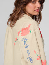 Women's Cream Casual Floral Full Sleeves Boyfriend Shirt