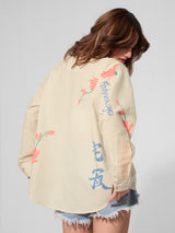 Women's Cream Casual Floral Full Sleeves Boyfriend Shirt