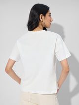 Women's White Casual Graphic Half Sleeves Tshirt