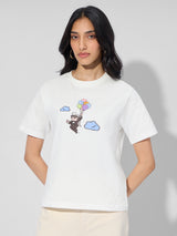 Women's White Casual Graphic Half Sleeves Tshirt