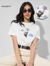 Women's White Casual Graphic Half Sleeves Tshirt