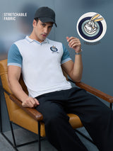 Men's White Casual Printed Regular Fit Half Sleeves Polo Tshirt
