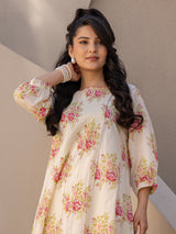 Women's Off White Printed A-Line Kurta Trousers Set