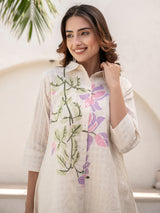 Women's White Printed A-Line Kurta Trousers Set