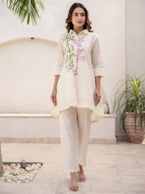 Women's White Printed A-Line Kurta Trousers Set