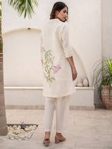 Women's White Printed A-Line Kurta Trousers Set