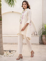 Women's White Printed A-Line Kurta Trousers Set