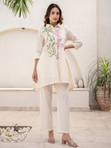 Women's White Printed A-Line Kurta Trousers Set
