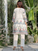 Women's White Printed A-Line Kurta Trouser set