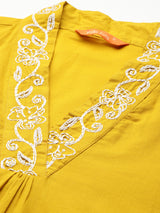Women's Yellow Embroidered A-Line Kurta Trouser With Dupatta Set