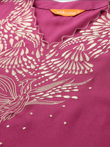 Women's Burgundy Embroidered Straight Kurta Trouser Set