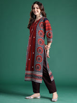 Women's Rust Printed Straight Kurta Trouser With Dupatta Set