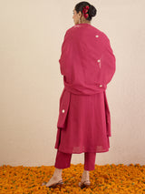 Women's Red Solid A-Line Kurta Trousers With Dupatta Set