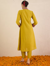 Women's Green Embroidered A-Line Kurta Trouser Set