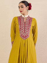 Women's Green Embroidered A-Line Kurta Trouser Set