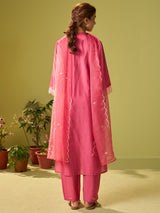 Women's Pink Solid Straight Kurta Trouser With Dupatta set