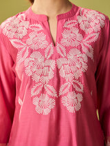 Women's Pink Solid Straight Kurta Trouser With Dupatta set