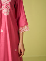Women's Pink Solid Straight Kurta Trouser With Dupatta set