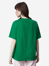 Women's Green Casual Oversized Fit Graphic Half Sleeves Tshirt