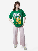 Women's Green Casual Oversized Fit Graphic Half Sleeves Tshirt
