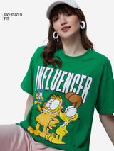 Women's Green Casual Oversized Fit Graphic Half Sleeves Tshirt