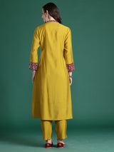 Women's Green Embroidered A-Line Kurta Trouser Set