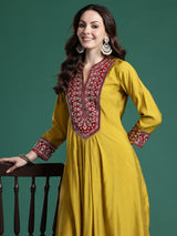 Women's Green Embroidered A-Line Kurta Trouser Set