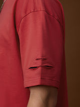 Men's Red Casual  Half Sleeves Tshirt