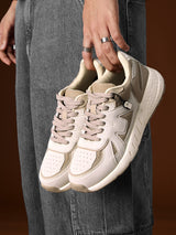 Men's Beige Casual Colourblock Sneakers