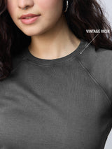 Women's Grey Casual Solid Half Sleeves Tshirt