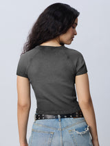 Women's Grey Casual Solid Half Sleeves Tshirt