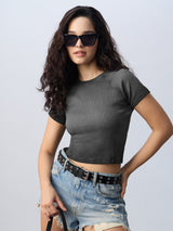 Women's Grey Casual Solid Half Sleeves Tshirt