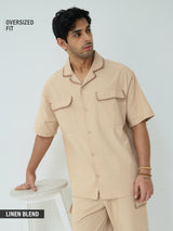Men's Beige Casual  Half Sleeves Shirt