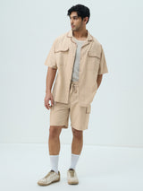 Men's Beige Casual  Half Sleeves Shirt