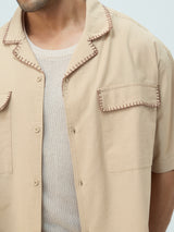 Men's Beige Casual  Half Sleeves Shirt