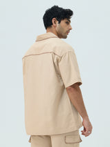Men's Beige Casual  Half Sleeves Shirt