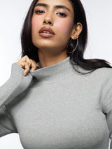 Women's Grey Casual Solid Full Sleeves Top