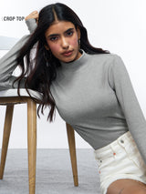 Women's Grey Casual Solid Full Sleeves Top